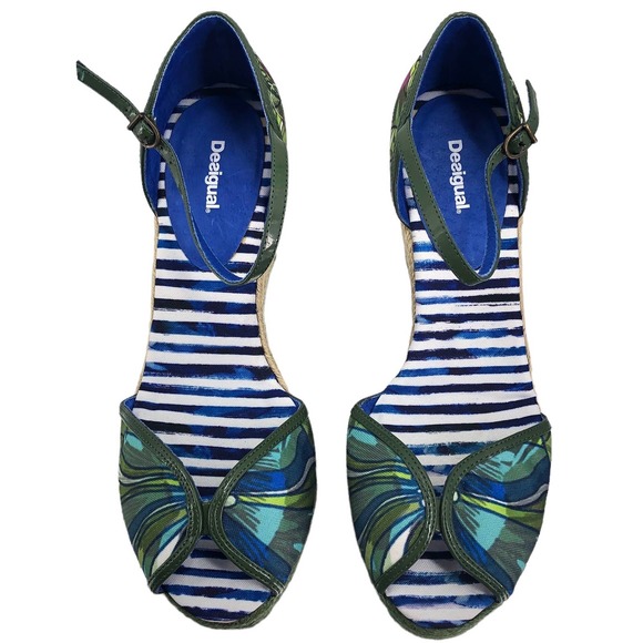 🚨Desigual NWOB Womens Size 40 or US 9 Tropical Striped Espadrille Wedge Sandals - Picture 6 of 6